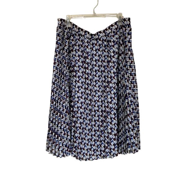 Talbots Pleated Skirt Size XL Geometric Print Midi Blue White Career Classic - Picture 2 of 9